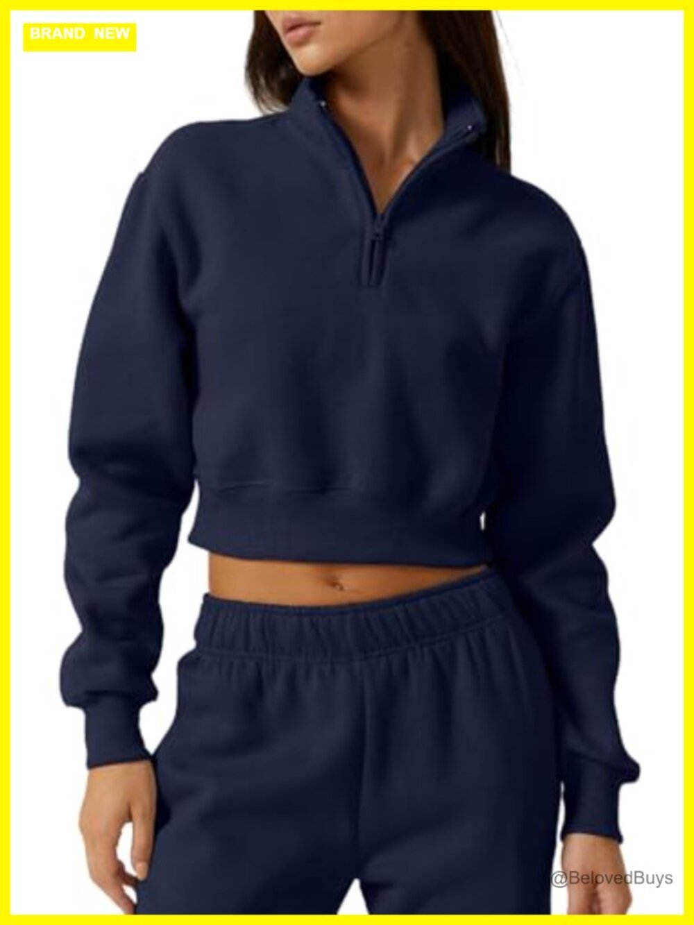 QINSEN Half Zip Crop Sweatshirt High Neck Long Sleeve Pullover Top